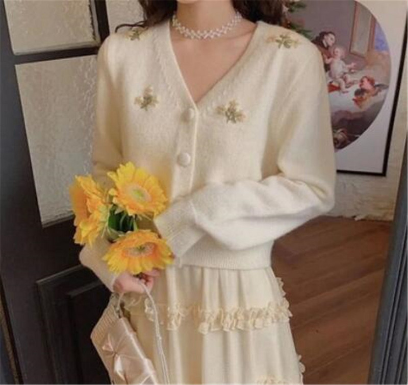 Modni džemperi Ženski kardigan s V-izrezom Raznoliko jednostavno žensko pletivo Vintage vez Slatki fakultet Preppy stil Proljeće