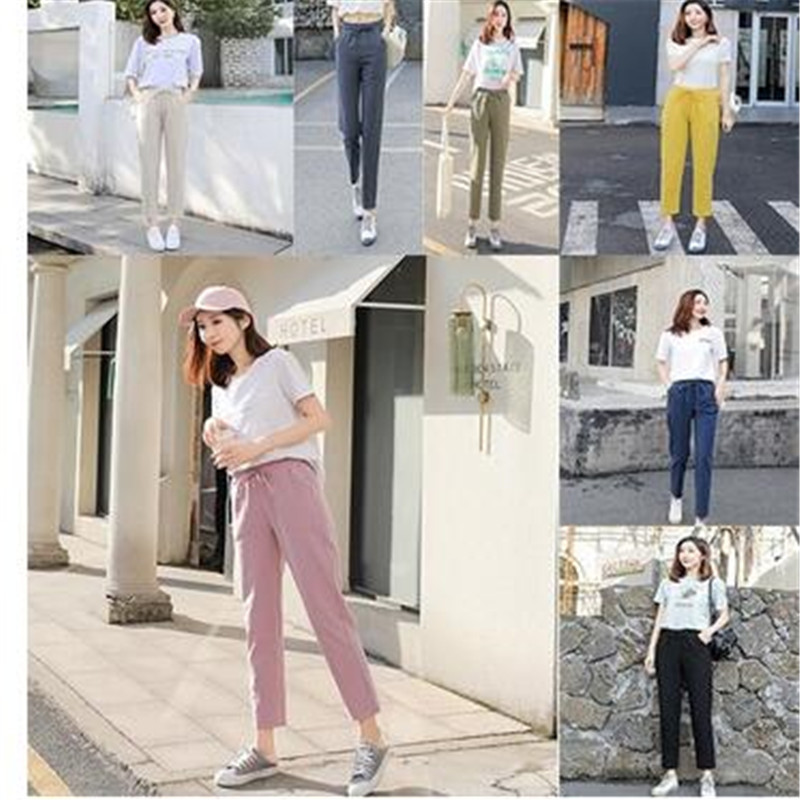 Ženske hlače proljeće ljeto Pamučno platno Jednobojni elastični struk Candy Boje Harem hlače Meke visoke kvalitete za ženske dame S-XXL