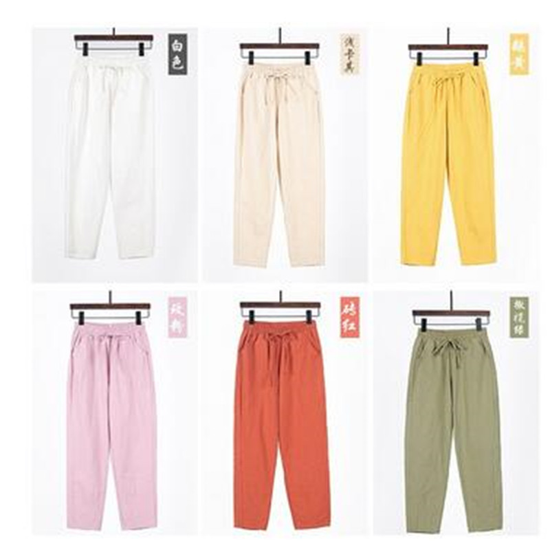 Ženske hlače proljeće ljeto Pamučno platno Jednobojni elastični struk Candy Boje Harem hlače Meke visoke kvalitete za ženske dame S-XXL