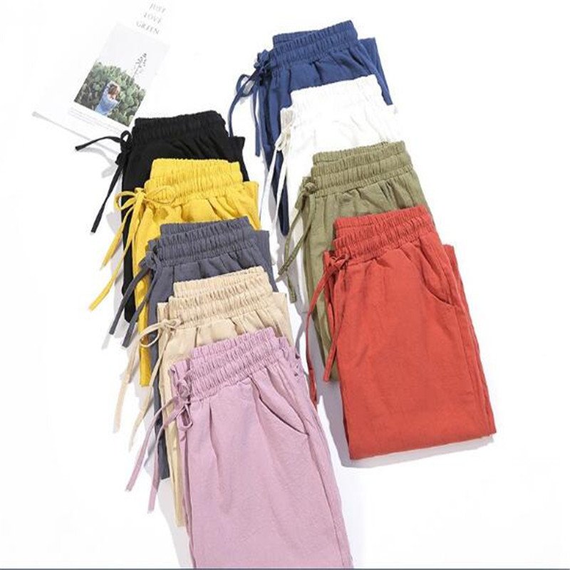 Ženske hlače proljeće ljeto Pamučno platno Jednobojni elastični struk Candy Boje Harem hlače Meke visoke kvalitete za ženske dame S-XXL
