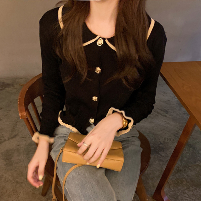 Neploe Κορεατικά Cropped Ζακέτα Y2K Fashion Πουλόβερ Γυναικείο πουλόβερ βολάν μαύρο λευκό χαριτωμένο τοπ Φθινόπωρο 2023 Γυναικεία ρούχα