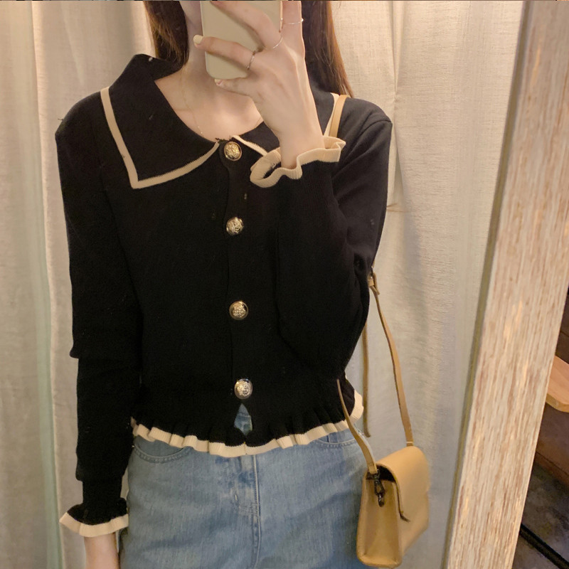 Neploe Κορεατικά Cropped Ζακέτα Y2K Fashion Πουλόβερ Γυναικείο πουλόβερ βολάν μαύρο λευκό χαριτωμένο τοπ Φθινόπωρο 2023 Γυναικεία ρούχα