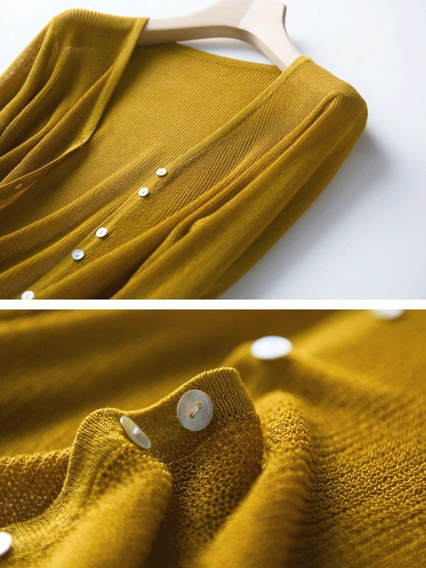 Pleteni kaput od tanke ledene svile za zaštitu od sunca Skraćeni ležerni izdubljeni kardigan Ženski ljetni elegantni V-izrez Gornje korejske pletiva Novo