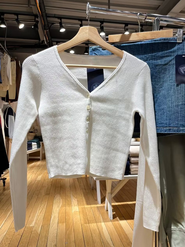 Vintage soliidsed kootud kardiganid naiste vabaaja kevade V kaelusega pikkade varrukatega puuvillane kampsun Naiste magus šikk õhuke Y2k topid 2023