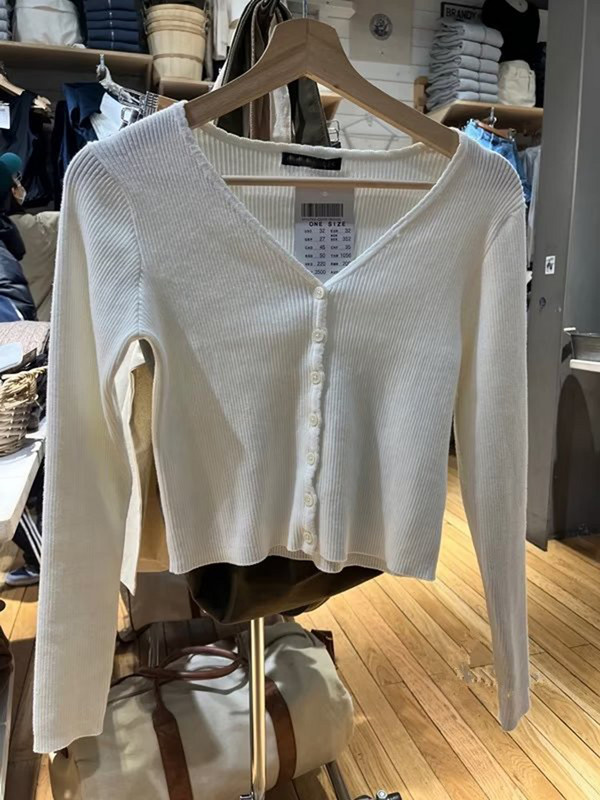 Vintage soliidsed kootud kardiganid naiste vabaaja kevade V kaelusega pikkade varrukatega puuvillane kampsun Naiste magus šikk õhuke Y2k topid 2023