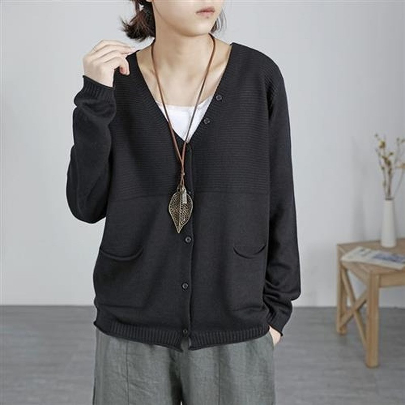 Μακριά πουλόβερ V Μπλουζάκια με λαιμόκοψη Πουλόβερ Κασμίρ Ζακέτες Γυναικεία Y2k Vintage Καφέ Πλεκτή Ζακέτα με κροσέ για γυναίκες 2023 Trend Black