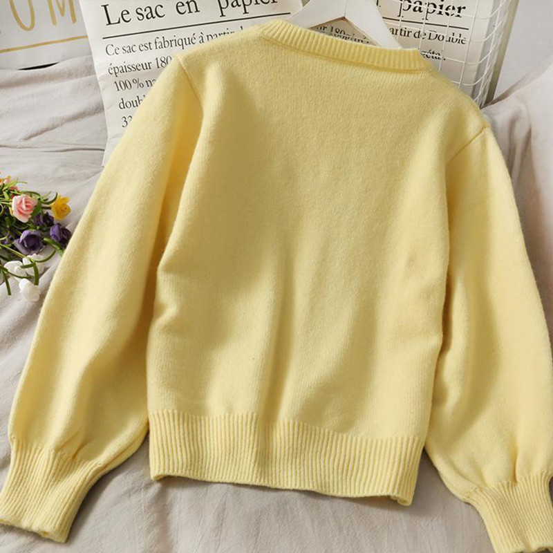 2021. aasta sügistalvine magusate lilletikanditega kootud kardiganid Korea elegants, šikk pärlinööbiga O-kaelusega pikkade varrukatega soe kampsun