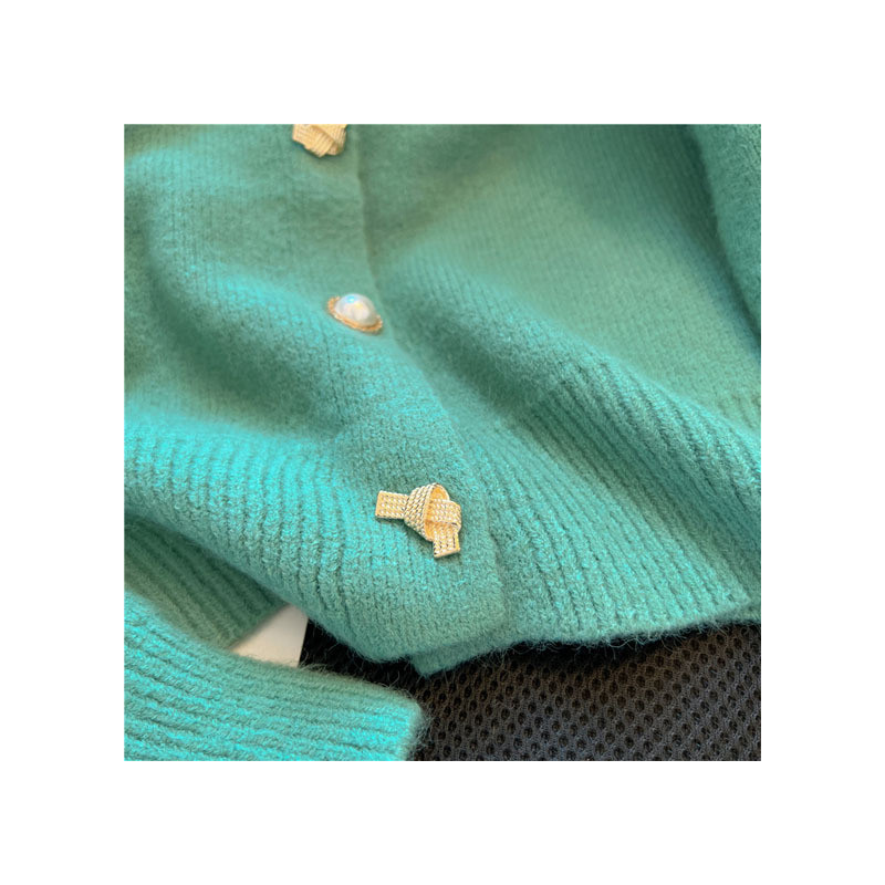 Roheline roosa kaameli sügis/talv uus metallnööbiga lõhnav stiil pikkade varrukatega ümmarguse kaelusega mullivarrukatega kampsun kampsun