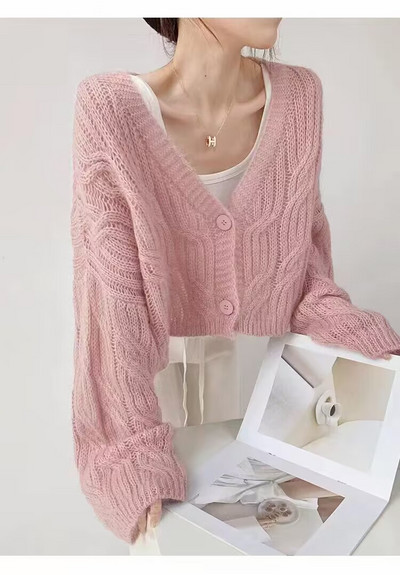 Jielur Jesen, novi jednobojni kardigan, ženski ležerni široki pleteni kardigan, ružičasta marelica, ljubičasta, uski ulični šik kardigan