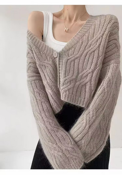 Jielur Jesen, novi jednobojni kardigan, ženski ležerni široki pleteni kardigan, ružičasta marelica, ljubičasta, uski ulični šik kardigan