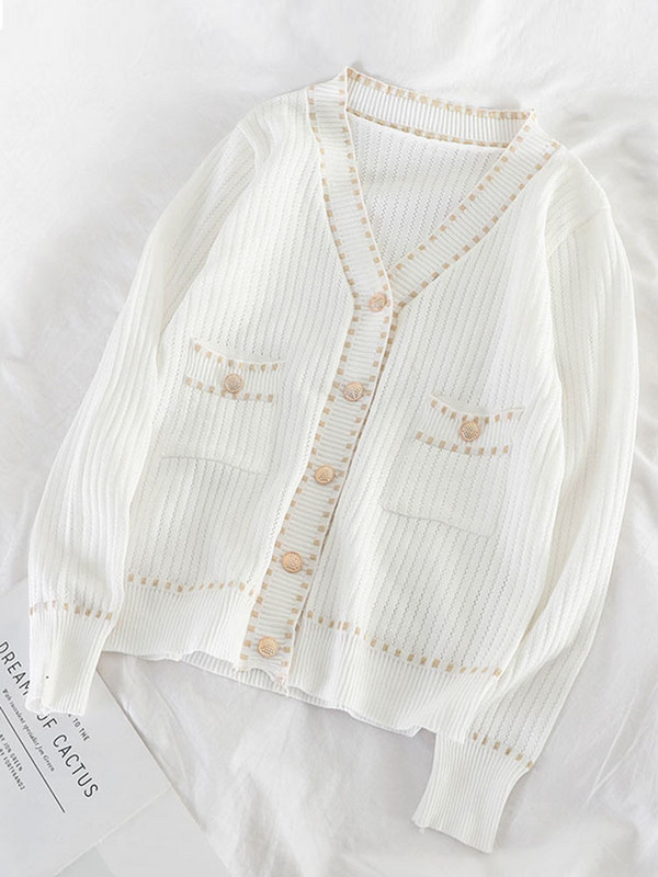 Proljetno-jesenski ženski kardigan Novi jednoredni prošiveni kardigan korejskog stila Labavi i tanki pleteni ženski džemper kaput LL295