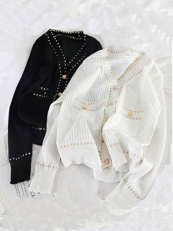 Proljetno-jesenski ženski kardigan Novi jednoredni prošiveni kardigan korejskog stila Labavi i tanki pleteni ženski džemper kaput LL295