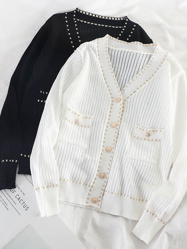 Proljetno-jesenski ženski kardigan Novi jednoredni prošiveni kardigan korejskog stila Labavi i tanki pleteni ženski džemper kaput LL295