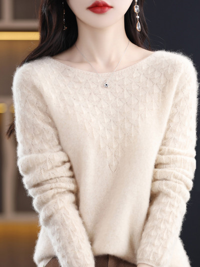 Proljeće Jesen Pulover od 100% čiste merino vune Ženska pletenina od kašmira s O-izrezom i dugim rukavima Ženska odjeća Grace