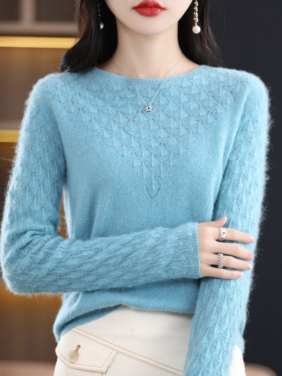 Proljeće Jesen Pulover od 100% čiste merino vune Ženska pletenina od kašmira s O-izrezom i dugim rukavima Ženska odjeća Grace