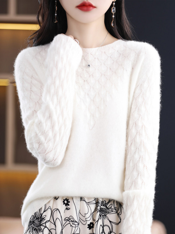 Proljeće Jesen Pulover od 100% čiste merino vune Ženska pletenina od kašmira s O-izrezom i dugim rukavima Ženska odjeća Grace