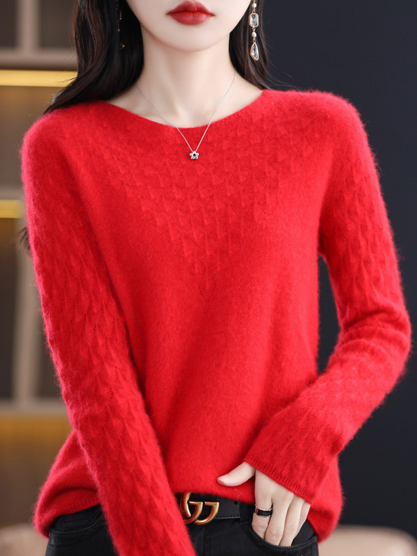 Proljeće Jesen Pulover od 100% čiste merino vune Ženska pletenina od kašmira s O-izrezom i dugim rukavima Ženska odjeća Grace