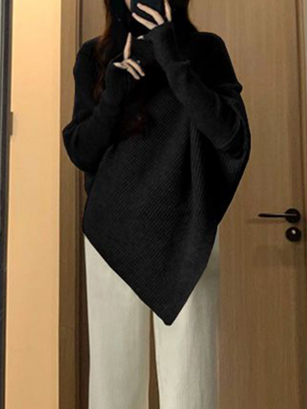 Zimske dolčevite Ženski korejski nepravilni pleteni džemper Ženski topli jednobojni puloveri Ženski ležerni široki džemper dugih rukava