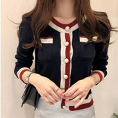 2022. aasta kevade kootud kampsun kardigan naiste pikkade varrukatega O-kaelusega lõdva üherealise kontrastvärviga õhuke kampsun jakk džemprid