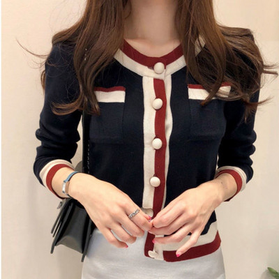 2022. aasta kevade kootud kampsun kardigan naiste pikkade varrukatega O-kaelusega lõdva üherealise kontrastvärviga õhuke kampsun jakk džemprid