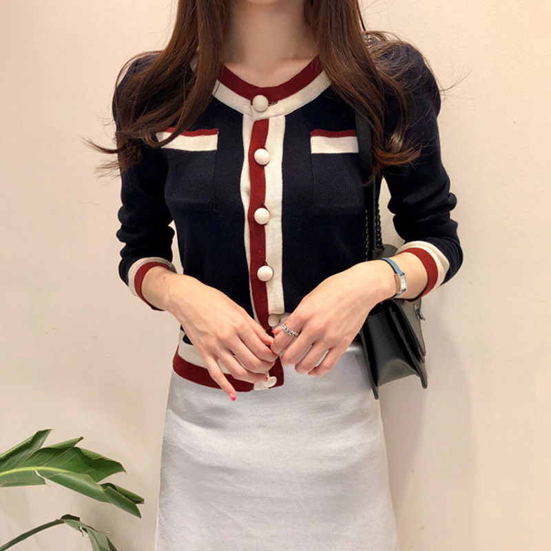 2022. aasta kevade kootud kampsun kardigan naiste pikkade varrukatega O-kaelusega lõdva üherealise kontrastvärviga õhuke kampsun jakk džemprid