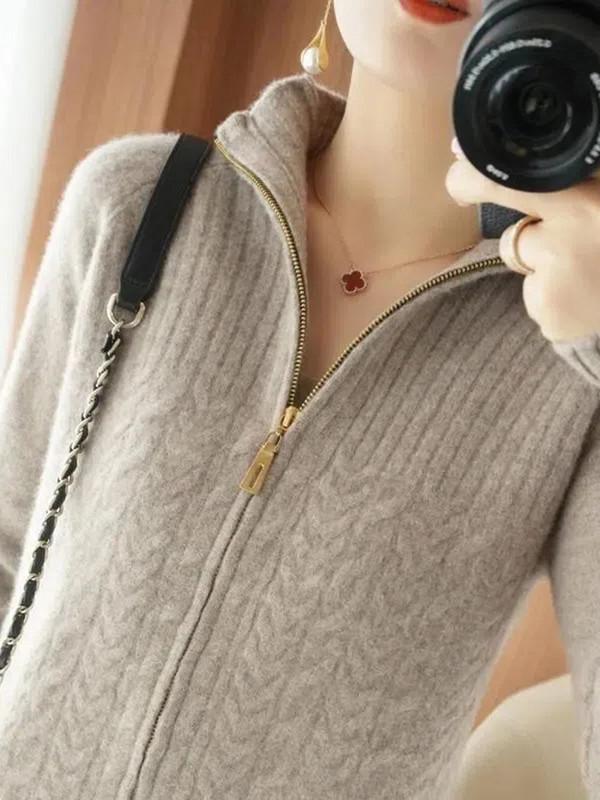 Pletene majice s dugim rukavima sa samostojećim ovratnikom Široke 4xl kardigani s patentnim zatvaračem Ležerni džemper Korejska modna pletiva Odjevni predmeti