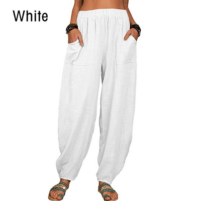 Naiste haaremipüksid suvised vabaaja vintage puuvillased linased püksid elastne vöökoht lai jalg Retro avarad taskud Naiste ema püksid S-5XL