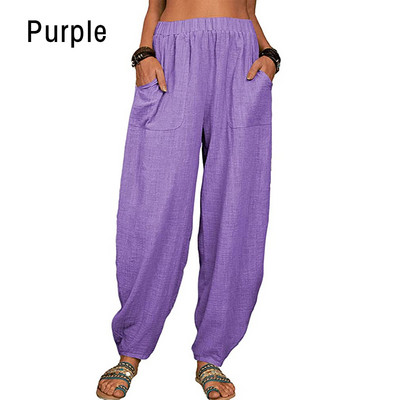 Naiste haaremipüksid suvised vabaaja vintage puuvillased linased püksid elastne vöökoht lai jalg Retro avarad taskud Naiste ema püksid S-5XL