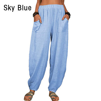Naiste haaremipüksid suvised vabaaja vintage puuvillased linased püksid elastne vöökoht lai jalg Retro avarad taskud Naiste ema püksid S-5XL