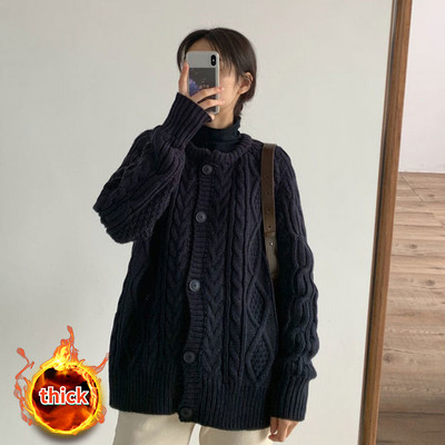 Ženski kardigan za jesen, dnevni, sveobuhvatan, jednostavan, elegantan, za slobodno vrijeme, korejski stil, pleteni vintage šik, labav, jednobojni, dugih rukava