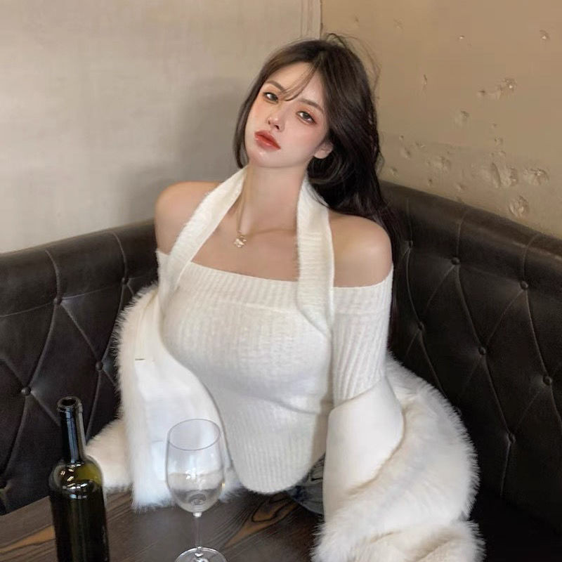 Naiste õlgadeta pulloverid, disainitud päitsetega Seksikad kärbitud kampsunid High Street Stiilsed, ühevärvilised punased õhukesed kuduvad džemprid