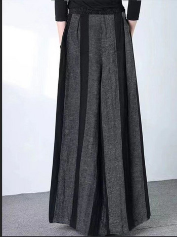 Άνοιξη Καλοκαίρι Νέα Μόδα Ριγέ Φαρδιά ελαστική μέση με φαρδύ γυναικείο παντελόνι casual ακανόνιστο ψηλόμεσο ίσιο γυναικεία ρούχα