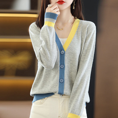 Patchwork kardigan Ženski pleteni džemperi Nježni dizajn dugih rukava Ženski vintage stilski šik Novi dolazak Kardigan Ženski