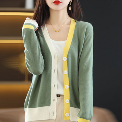 Patchwork kardigan Ženski pleteni džemperi Nježni dizajn dugih rukava Ženski vintage stilski šik Novi dolazak Kardigan Ženski