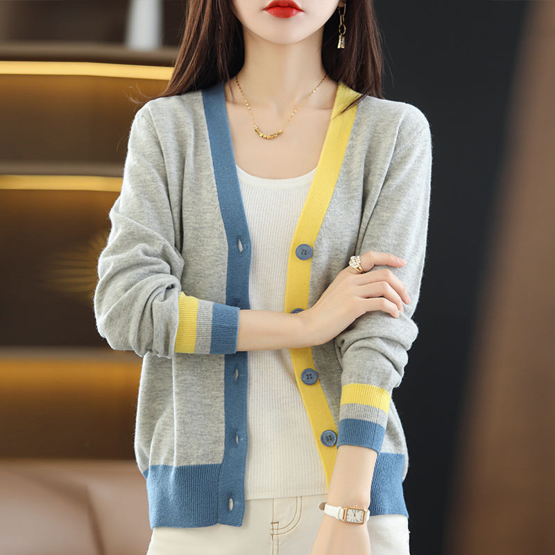 Patchwork kardigan Ženski pleteni džemperi Nježni dizajn dugih rukava Ženski vintage stilski šik Novi dolazak Kardigan Ženski