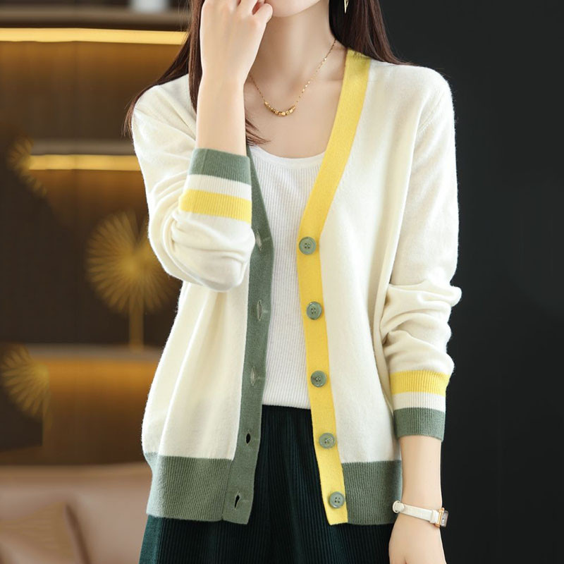 Patchwork kardigan Ženski pleteni džemperi Nježni dizajn dugih rukava Ženski vintage stilski šik Novi dolazak Kardigan Ženski