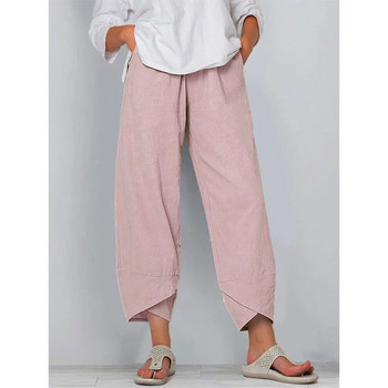 Μόδα ακανόνιστη ελαστική μέση Βαμβακερό λινό παντελόνι για γυναίκες Streetwear Άνοιξη Καλοκαίρι φαρδύ παντελόνι Γυναικείο casual ένατο παντελόνι