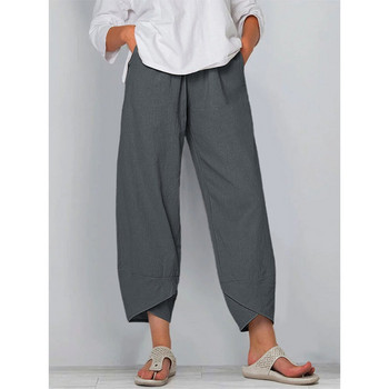 Μόδα ακανόνιστη ελαστική μέση Βαμβακερό λινό παντελόνι για γυναίκες Streetwear Άνοιξη Καλοκαίρι φαρδύ παντελόνι Γυναικείο casual ένατο παντελόνι
