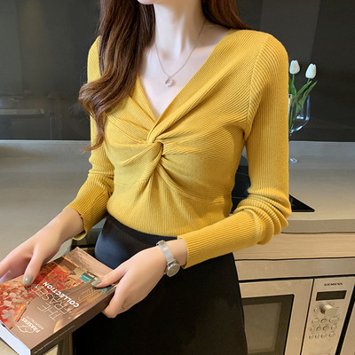 JMPRS Sexy V λαιμόκοψη Γυναικείο πουλόβερ Μοδάτο Μακρυμάνικο πλεκτό πουλόβερ πουλόβερ Λεπτό φθινοπωρινό ελαστικό μαλακό γυναικείο μπλουζάκι Basic