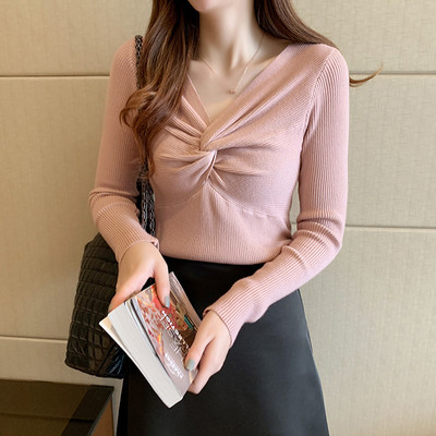 JMPRS Sexy V λαιμόκοψη Γυναικείο πουλόβερ Μοδάτο Μακρυμάνικο πλεκτό πουλόβερ πουλόβερ Λεπτό φθινοπωρινό ελαστικό μαλακό γυναικείο μπλουζάκι Basic