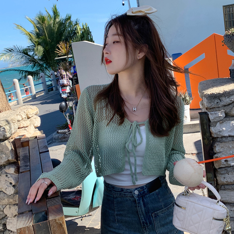 Kardigani Ženske kreme za sunčanje Izdubljeni Nježni Udobni Prozračni Novo proljeće Ulzzang Holiday Mori Djevojka Chic V-izrez Dizajn Kratko slobodno vrijeme