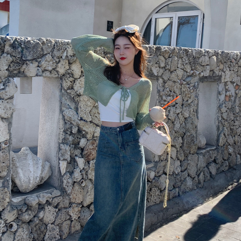 Kardigani Ženske kreme za sunčanje Izdubljeni Nježni Udobni Prozračni Novo proljeće Ulzzang Holiday Mori Djevojka Chic V-izrez Dizajn Kratko slobodno vrijeme