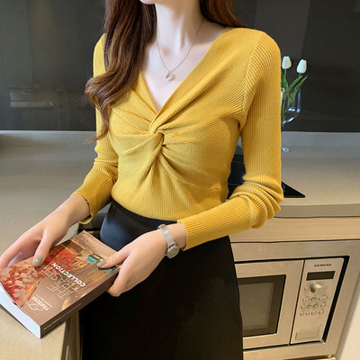 OCEANLOVE Elegantni ženski džemperi s V izrezom Jesen Zimska odjeća Vezana uska odjeća De Mujer Korejska moda Pull Femme Casual