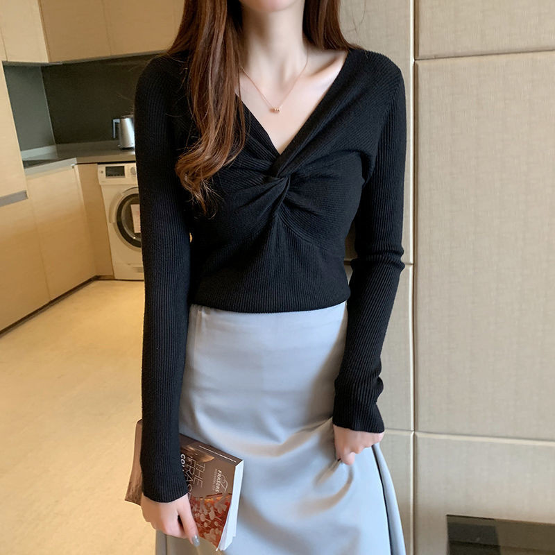 OCEANLOVE Elegantni ženski džemperi s V izrezom Jesen Zimska odjeća Vezana uska odjeća De Mujer Korejska moda Pull Femme Casual