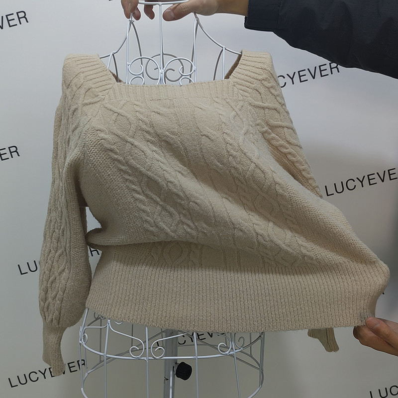 Ležerni pleteni pulover Ženski pulover Jesen Zima 2022. Mekani debeli topli vuneni džemper Ženski džemperi s četvrtastim ovratnikom svih kombinacija