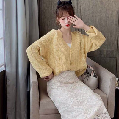 Cardigan cu decolteu în V Femei Temperament Nou Largi All-match Femei Tricotat Toamnă Chic Ins Moda fragedă Casual Fete tinere de colegiu
