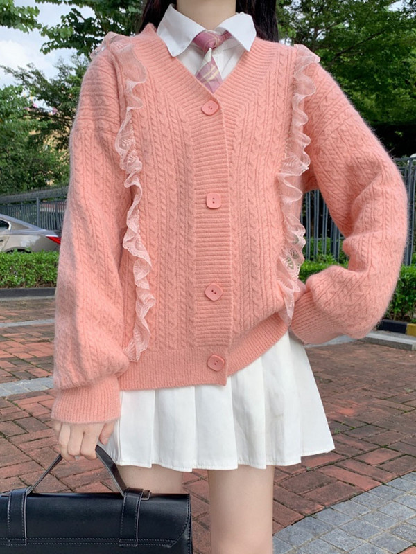 Cardigan cu decolteu în V Femei Temperament Nou Largi All-match Femei Tricotat Toamnă Chic Ins Moda fragedă Casual Fete tinere de colegiu