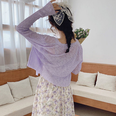 Cardigan femei cu decolteu în V, solid, subțire, tricotate, topuri subțiri, stil coreean pentru femei, modă simplă, mânecă lungă, protecție solară, vară dulce