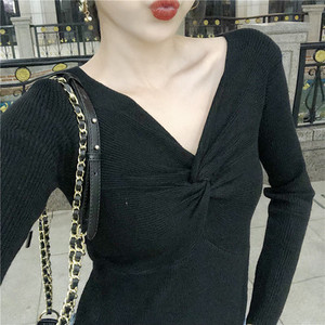 Zoki pulover Džemper s križnim V izrezom Jesenski pulover dugih rukava Tanak elastični mekani pleteni džemper Modni elegantni ženski bluza Basic