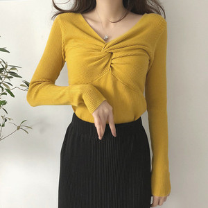 Zoki pulover Džemper s križnim V izrezom Jesenski pulover dugih rukava Tanak elastični mekani pleteni džemper Modni elegantni ženski bluza Basic